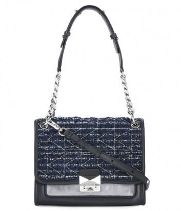 Кожаная сумка Karl Lagerfeld Kuilted с твидовыми вставками синяя