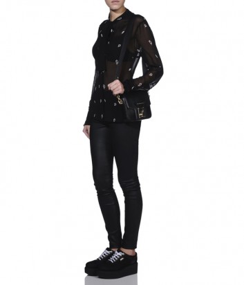 Кожаная сумка Karl Lagerfeld Pin Closure с текстильным плечевым ремнем черная