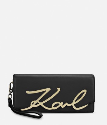 Кожаный клатч Karl Lagerfeld Signature на кнопке черный