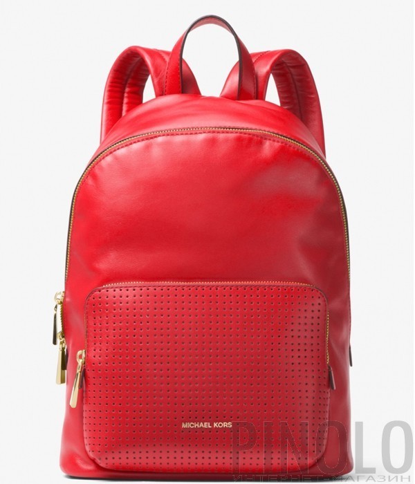 Большой кожаный рюкзак Michael Kors Wythe с внешним карманом красный