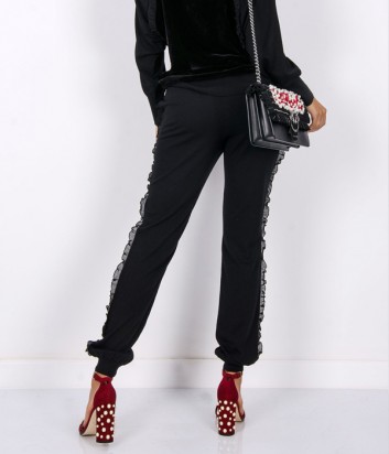 Велюровые брюки PINKO с боковыми рюшами черные