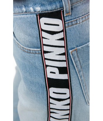 Голубые джинсы PINKO с черными брендированными лампасами