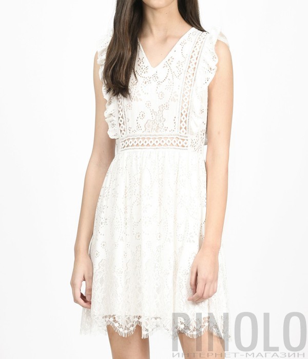 Легкое кружевное платье PINKO с рюшами белое