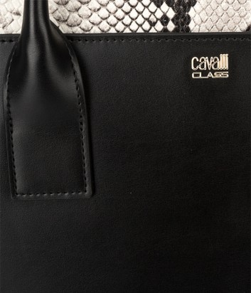 Черная кожаная сумка Cavalli Class Lucille с тесьмой под рептилию