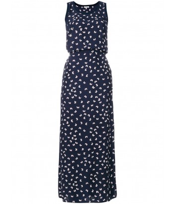 Платье в пол P.A.R.O.S.H. с открытыми плечиками синее с белыми бабочками