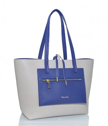 Сумка-шоппер Pollini 4505 белая с внешним синим карманом