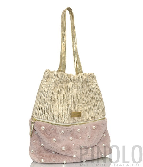 Сумка-рюкзак Gioseppo с мехом и жемчужинами розово-бежевая