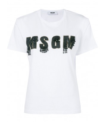Белая футболка MSGM логотип декорирован бисером