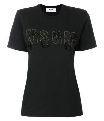 Черная футболка MSGM логотип декорирован бисером