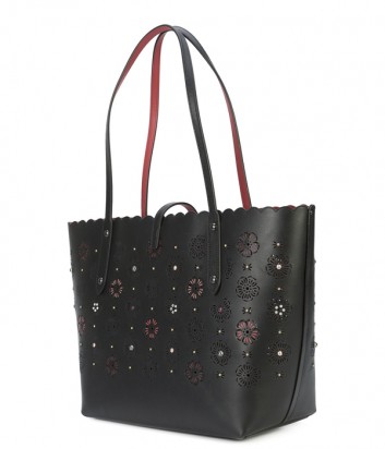 Кожаная сумка-тоут Coach Market с резным цветочным узором черная