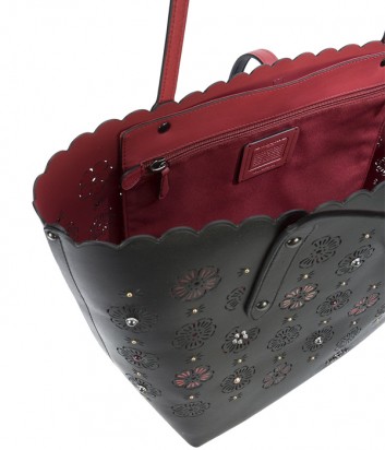 Кожаная сумка-тоут Coach Market с резным цветочным узором черная