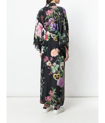 Черное шелковое кимоно P.A.R.O.S.H. с цветочным принтом
