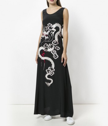Длинное шелковое платье P.A.R.O.S.H. черное с вышивкой