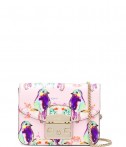 Маленькая кожаная сумка Furla Metropolis 962530 розовая с принтом птиц