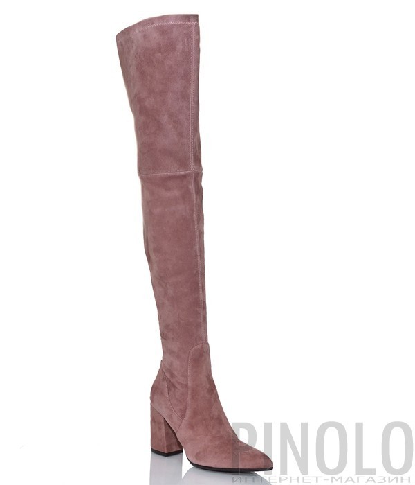 Замшевые ботфорты на каблуке Hestia Venezia 9681 розовые