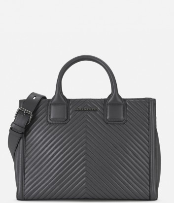 Стеганая кожаная сумка Karl Lagerfeld с двумя отделами серая