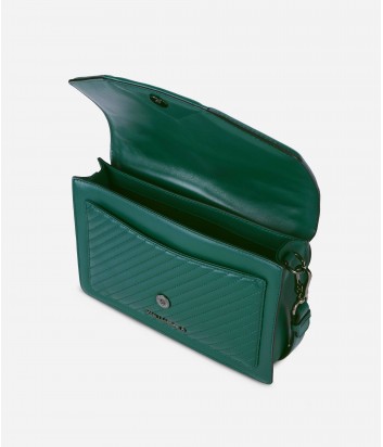 Стеганная сумка Karl Lagerfeld закрывается клапаном на магнитную кнопку зеленая