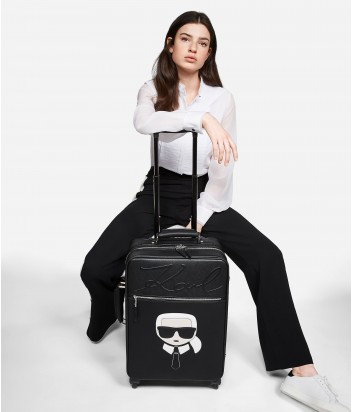Черный чемодан на колесах Karl Lagerfeld Ikonik с яркой аппликацией