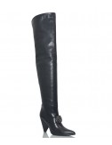 Черные кожаные ботфорты Hestia Venezia 9624 с брошью