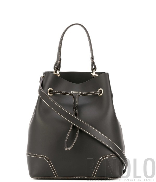 Черная сумка Furla Stacy 864338 в гладкой коже с контрастной строчкой