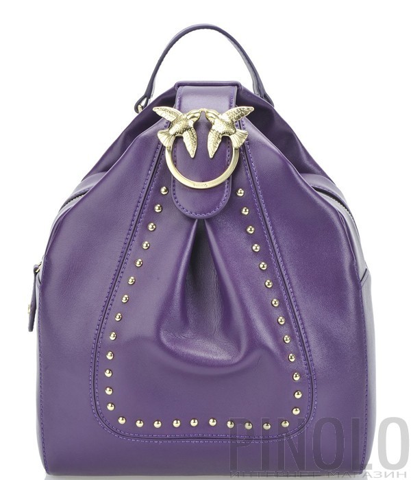 Фиолетовый кожаный рюкзак PINKO 1P2171 декорированный брошью