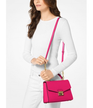 Кожаная сумка Michael Kors Sloan с откидным клапаном ярко-розовая