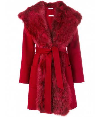 Бордовое шерстяное пальто P.A.R.O.S.H. с натуральным мехом