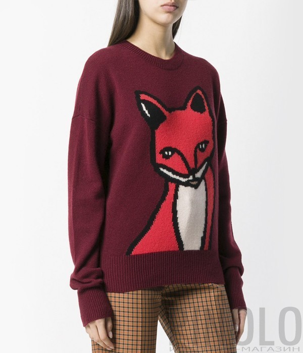 Бордовый шерстяной свитер P.A.R.O.S.H. с изображением лисички