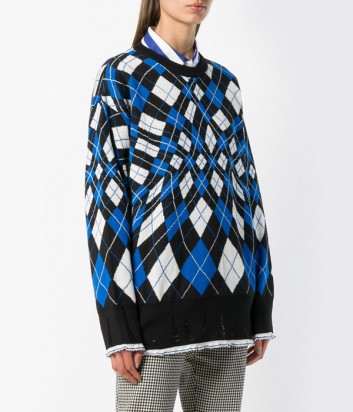 Принтованный свитер MSGM с бело-синими ромбиками