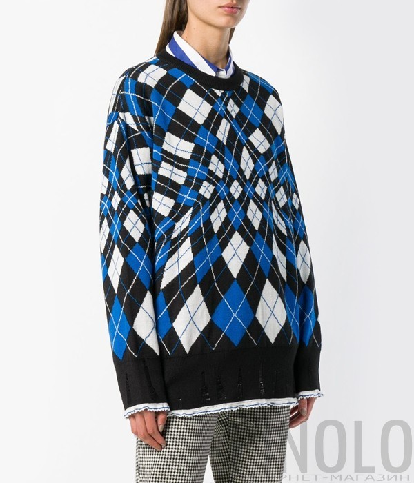 Принтованный свитер MSGM с бело-синими ромбиками