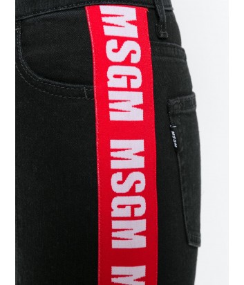 Черные джинсы скинни MSGM с красными брендированными лампасами