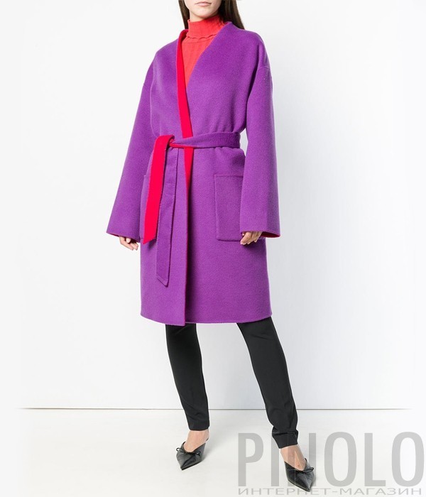 Шерстяное двухстороннее пальто PINKO 1B13AM фиолетово-красное