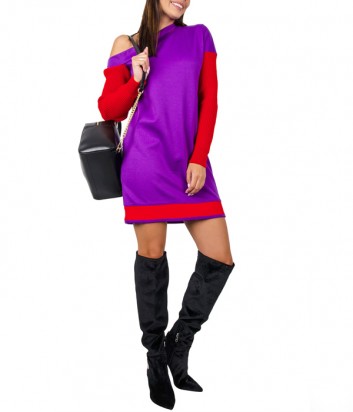 Фиолетовое трикотажное платье PINKO 1B13D6 с красными рукавами