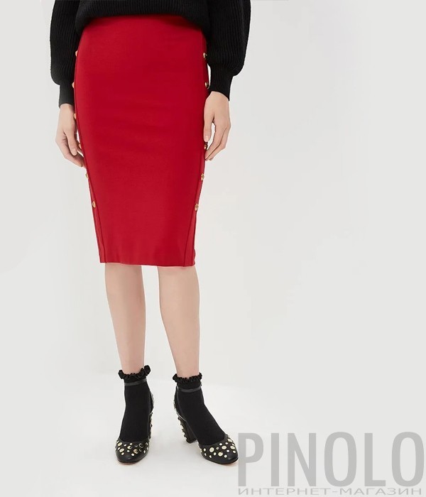 Красная юбка-карандаш PINKO 1B13KR с пуговицами по бокам
