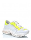 Белые кожаные кроссовки Charme 9557 с желтыми вставками