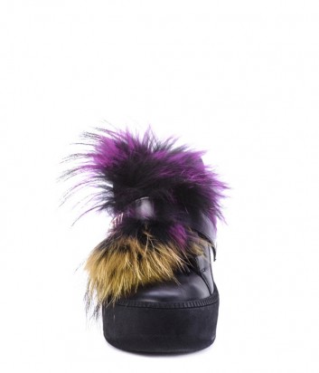 Черные кроссовки Helena Soretti 3010 декорированные цветным мехом