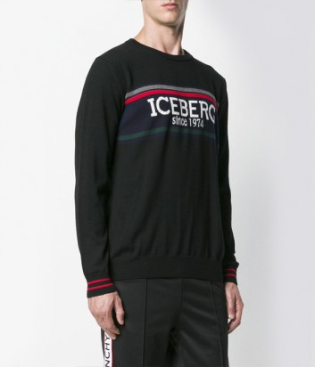 Черный шерстяной свитер ICEBERG с макси-логотипом