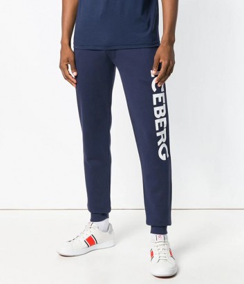 Синие спортивные штаны ICEBERG с логотипом