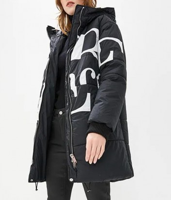 Черная удлиненная курточка ICEBERG с капюшоном и надписями