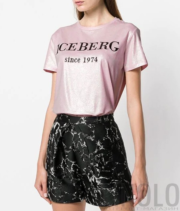 Нежно-розовая футболка ICEBERG с логотипом и жемчужным напылением
