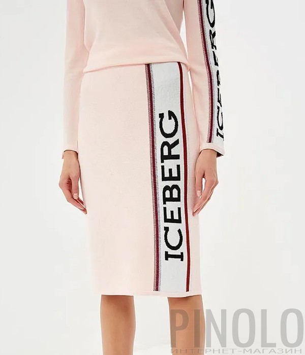 Нежно-розовая шерстяная юбка ICEBERG с логтипом сбоку