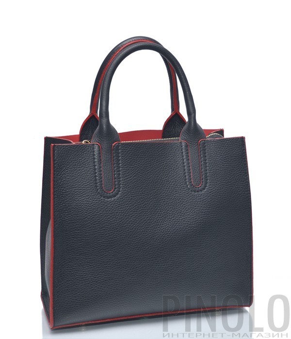 Черная кожаная сумка Leather Country 3892705 с красным кантом