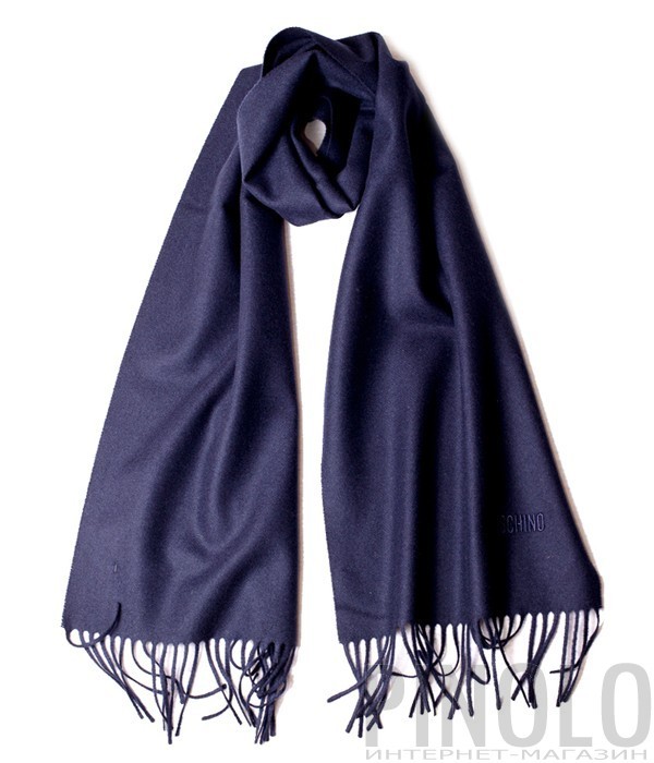 Теплый мужской шарф Moschino 50092 из шерсти мериноса синий