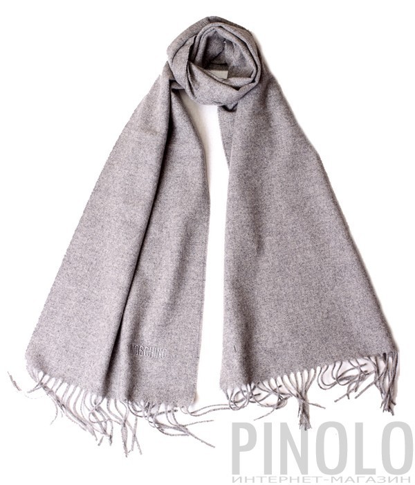 Теплый мужской шарф Moschino 50092 из шерсти мериноса серый