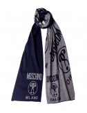 Теплый мужской шарф Moschino 50055 синий с серым рисунком