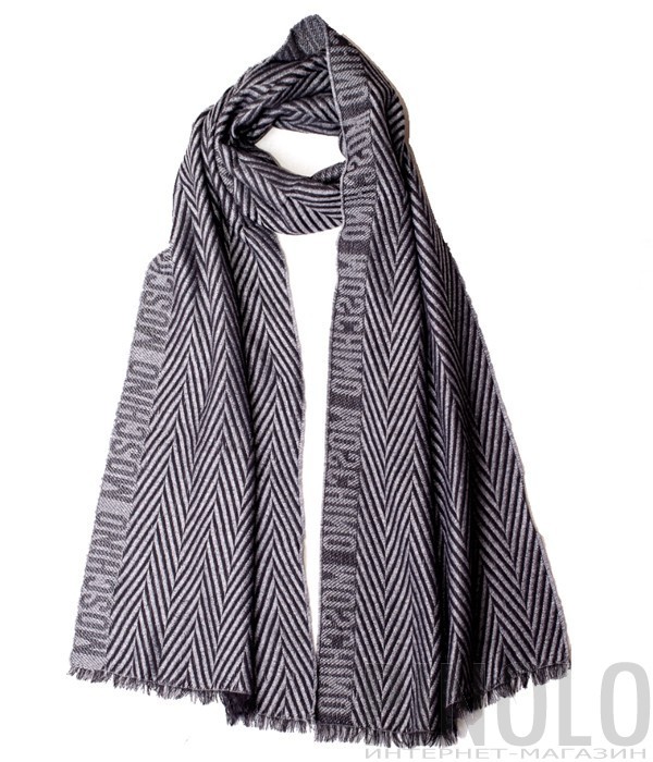 Теплый мужской шарф Moschino 50085 серый с принтом