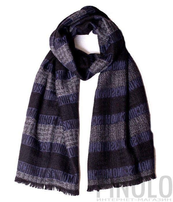Теплый мужской шарф Moschino 50086 черно-синий