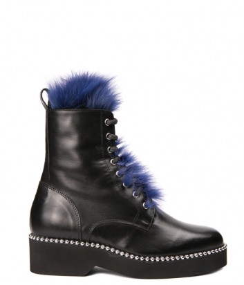 Черные кожаные ботинки MA&LO 9163 с синим мехом
