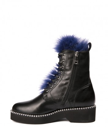 Черные кожаные ботинки MA&LO 9163 с синим мехом