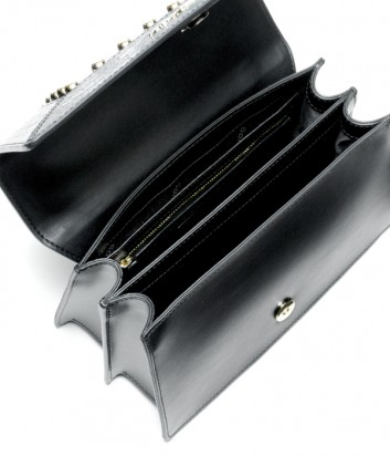Черная кожаная сумка через плечо Baldinini 260032 с тиснением под крокодила по канту